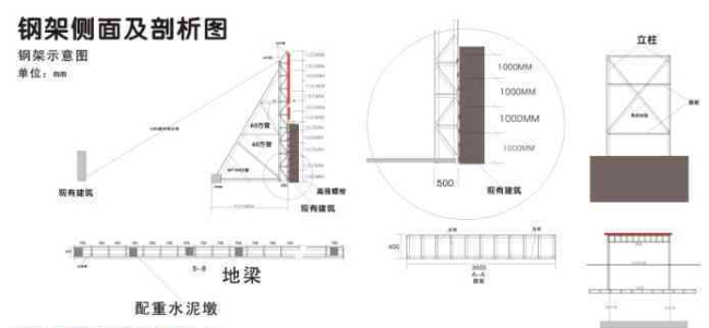 楼顶发光字钢架示意图